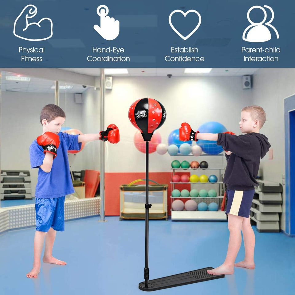 Kids Boxing Trainer Stand + Gloves and Pump (Height-Adjustable)