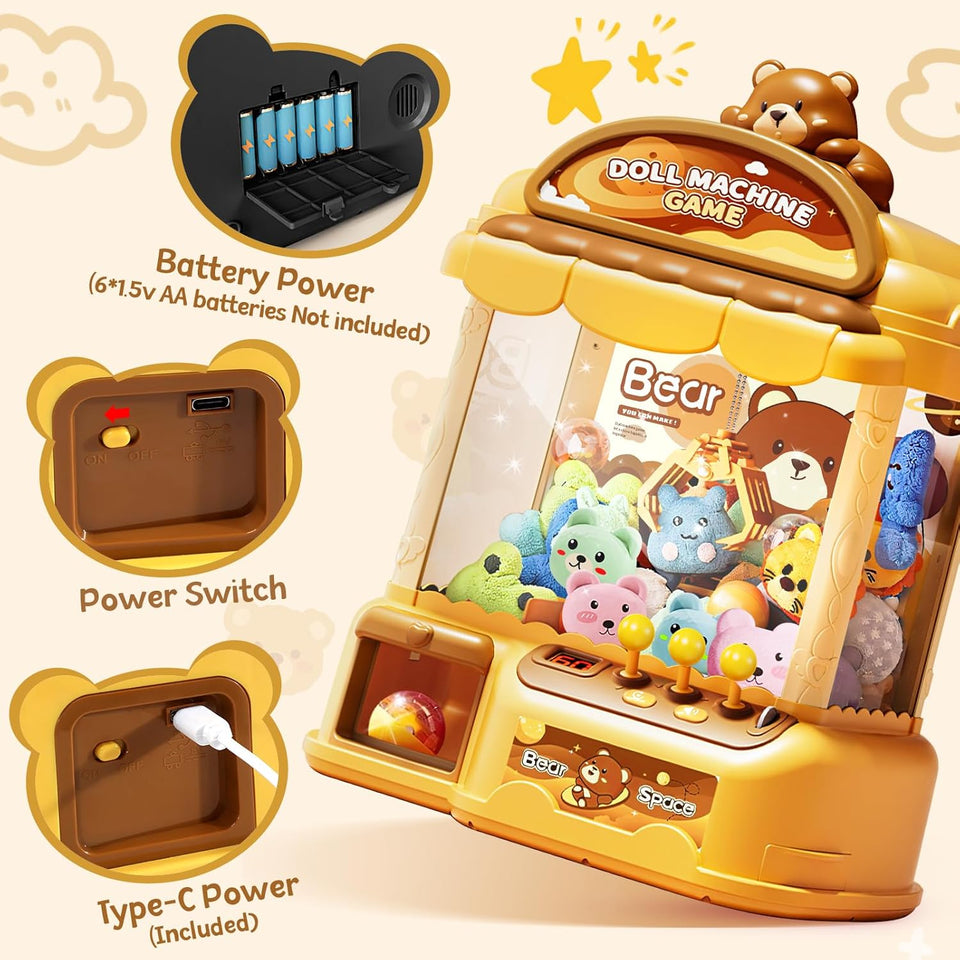 Cute Bear Claw Machine for Kids — 10 dolls, 20 collectibles & 24 coins