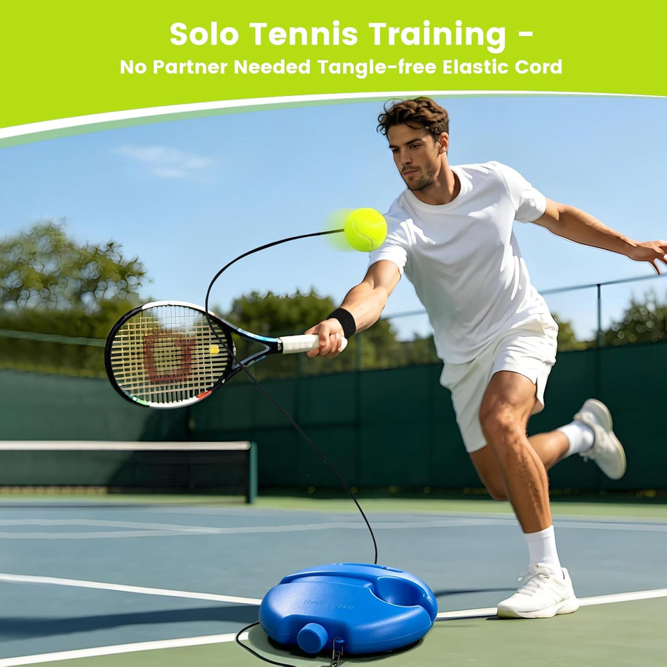 Solo Tennis Trainer Rebound Ball set with + 1 Racquet + String Ball + Fillable Base