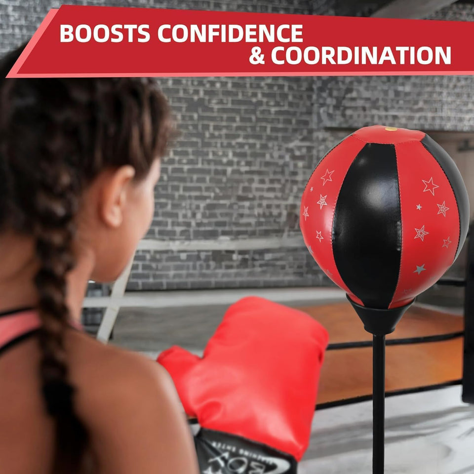 Kids Boxing Stand  + Gloves and Pump (Height-Adjustable)