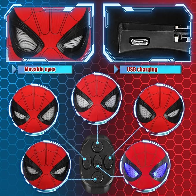 Realistic Spiderman Mask With Blinking Eyes + LED lights