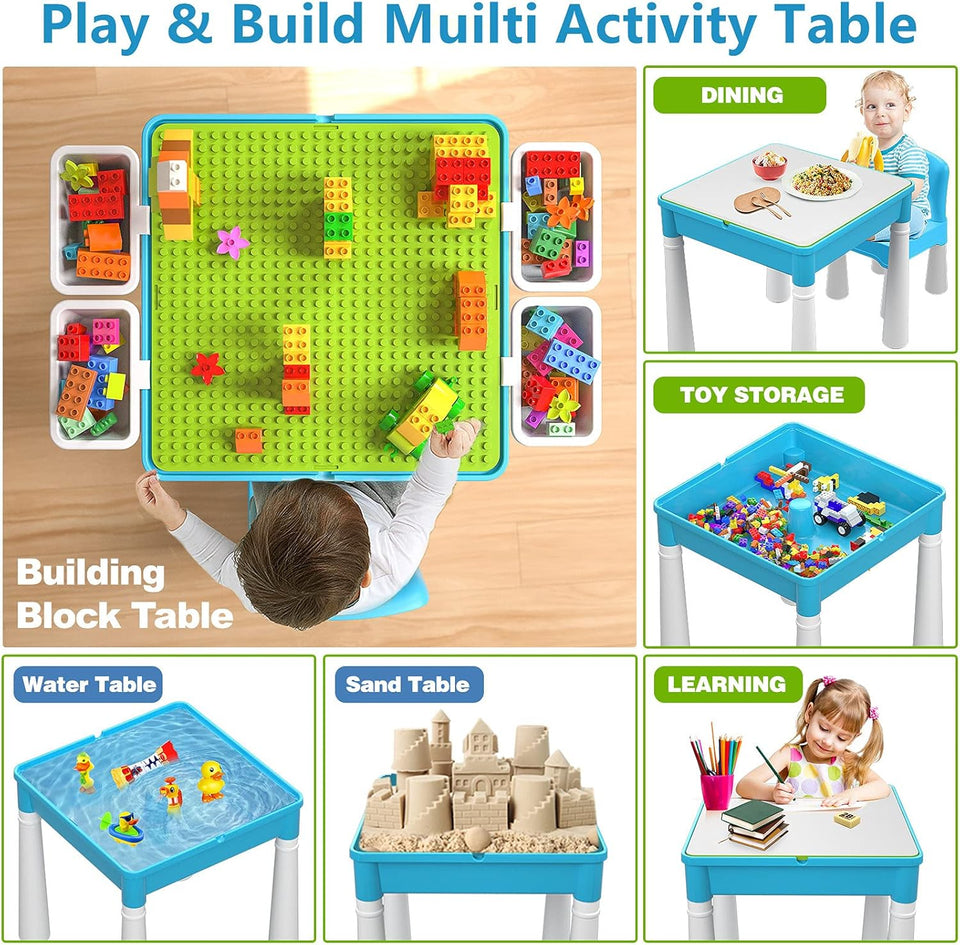 5-in-1 Building Blocks Table Set – Includes 1 Chair & 180+ Blocks Set