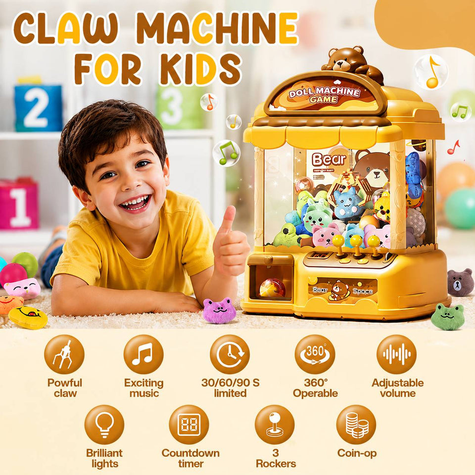 Cute Bear Claw Machine for Kids — 10 dolls, 20 collectibles & 24 coins