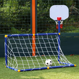 معدات رياضية للأطفال 2 في 1، مرمى كرة قدم وحامل كرة سلة، لعبة خارجية للأطفال